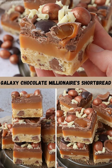 Millionaire Shortbread Recipe, Millionaires Shortbread, Millionaire's Shortbread, Galaxy Chocolate, Millionaire Shortbread, Tray Bake Recipes, Christmas Meals, Gooey Caramel, Buttery Shortbread