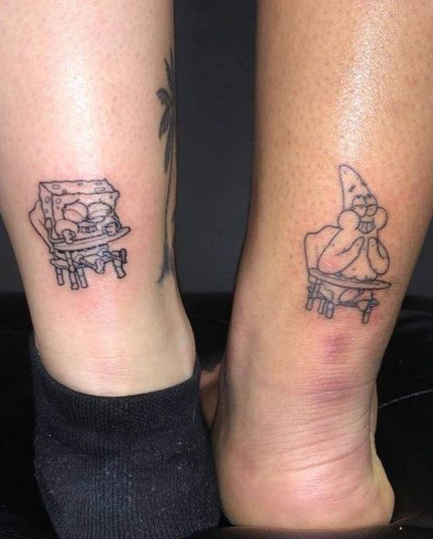 Best Friend Tattoo Ideas, Friend Tattoo Ideas, Spongebob Tattoo, Tattoos About Mom, Tattoos About Growth, Tattoos Dainty, Tattoos Cross, Best Friend Tattoo, Small Wave Tattoo