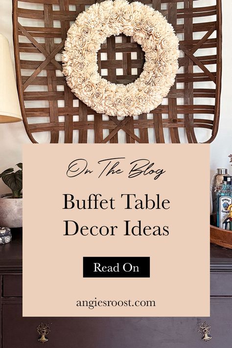 Styling surfaces and areas of our homes doesn't have to be difficult or intimidating. Learn a few tricks and suddenly, styling is fun! Today, I'm sharing all my buffet table decor ideas and styling tips to update your dining room with the accessories you love. From starting with a focal point, exploring the rule of threes, finding ways to add visual interest with texture and more. Visit the blog for all my secrets and buffet table decor ideas. Wall Above Buffet Decor, Buffet Table Ideas Decor With 2 Lamps, Dining Room Buffet Styling Decor, Decor For Dining Room Buffet, Buffet Decorating Ideas Food, Buffet Cabinet Decor Ideas, Small Buffet Table Ideas Decor, Dining Room Server Decor Ideas, Buffet Table Ideas Decor Farmhouse