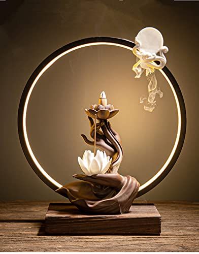 Ceramic Lotus Incense Burner Waterfall Chinese Backflow Incense Sticks Burner Holder with LED Light Incense Cones for Home Office Decor (White Lotus) Buddhas Hand, Electric Incense Burner, Waterfall Incense, Aroma Burner, Cool Fish Tanks, Lotus Incense, Buddha's Hand, Incense Burner Holder, Ceramic Incense Holder