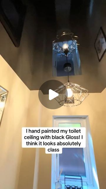 High Gloss Black Ceiling, Dark Painted Ceiling Bathroom, Black Bedroom Ceiling Ideas, Black Ceiling Bathroom, Mirror On The Ceiling, High Gloss Ceiling, Toilet Ceiling, Dark Painted Ceiling, Salon Lighting Ideas