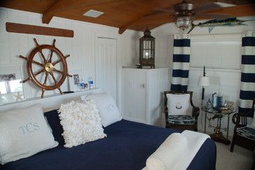 Sailor Room, Beach Style Bedroom, Sailor Theme, Nautical Bedroom, Full Sail, Boat Decor, Clipper Ship, Sea Captain, Wood Ceiling