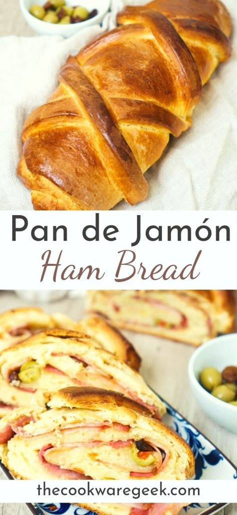 Authentic Venezuelan Pan de Jamon. A tender and spongy bread filled with smokey ham, olives, and raisins. A traditional Venezuelan Christmas recipe. #pandejamon #venezuela #venezuelanrecipes Ham Bread Recipe, Venezuela Food Recipes, Venezuelan Appetizers, Venezuelan Christmas Food, Colombian Bread, Venezuelan Breakfast, Mexican Christmas Recipes, Venezuelan Christmas, Venezuela Recipes