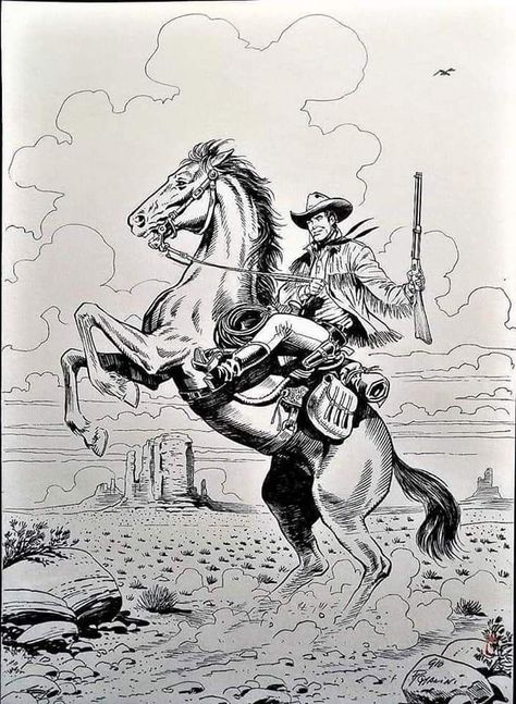 Horse Ink Drawing, Warren Zeiders Wallpaper, Cowboy Horse Drawing, Cowboy And Horse Drawing, Vintage Cowgirl Drawing, Cowboy Riding Horse Drawing, Cowboy On Horse Drawing, Cowboy Horse Tattoo, Cowboy Tattoo Design