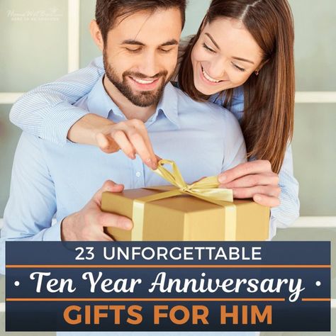 10 years together is a major milestone! We found some of the best gifts both modern and traditional to give your husband that he will cherish forever. #giftsforhusband #giftsforhim #giftsformen #anniversary #anniversarygifts 10th Anniversary Gifts For Him Husband, Ten Year Anniversary Gift Ideas For Him, 10 Year Anniversary Gift Ideas For Him, 3rd Year Anniversary Gifts For Him, Ten Year Anniversary Gift, 10 Year Wedding Anniversary Gift, Anniversary Quotes For Couple, Wedding Anniversary Message, Funny Anniversary Gifts