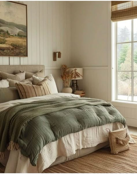 Nature Lover Home Decor, Earthy Cottage Bedroom, Organic Vintage Bedroom, Natural Style Bedroom, Earthy Bedspread, Green And Clay Bedroom, Warm Home Color Palette, Organic Decorating Style, Earthy House Aesthetic