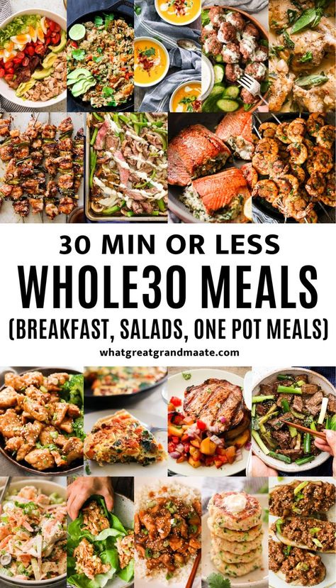 Fast and easy 30 minute Whole30 meals that are flavorful and delicious! Ranging from Whole30 breakfast, sheet pan meals, seafood dishes, salads, and one pot meals and dinner ideasm, you'll find… More Whole Meals, Whole30 Meals, Dinner Vegetarian, Whole 30 Meal Plan, Whole30 Dinner Recipes, Easy Whole 30 Recipes, Whole30 Dinners, Whole 30 Diet, Whole Food Diet