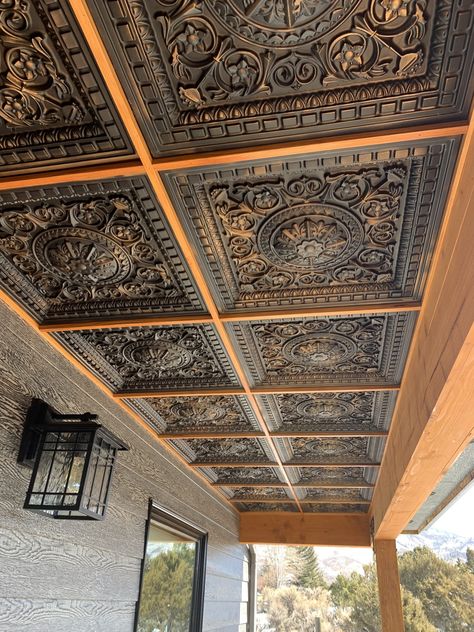 Meditation Front Patio Cool Ceilings, Pvc Ceiling Tiles, Faux Tin Ceiling, Faux Tin Ceiling Tiles, Decorative Ceiling Tile, Faux Tin, Tin Ceiling Tiles, Pvc Ceiling, Basement Design Ideas