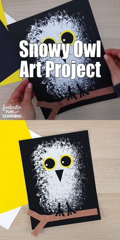 Owl Art Project, Arctic Crafts, Snowy Owl Art, Animals Preschool, Dekorasi Halloween, January Crafts, Kindergarten Art Projects, Winter Art Projects, Polar Animals