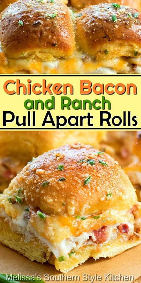 Chicken Bacon Ranch Pull Apart, Pull Apart Rolls, Easy Slider Recipes, Best Sandwich Recipes, Slider Recipes, Chicken Bacon Ranch, Bacon Ranch, Football Food, Chicken Bacon