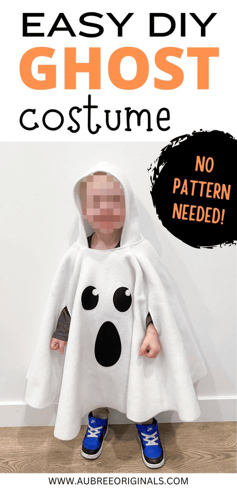 Halloween Costumes For Preschoolers, Childs Ghost Costume Diy, Preschool Ghost Costume, Diy Kids Ghost Costume Boys, Toddler Ghost Costume Boy Diy, Toddler Boy Ghost Costume Diy, Diy Ghost Halloween Costumes, Ghost Poncho Costume, Pumpkin Ghost Costume