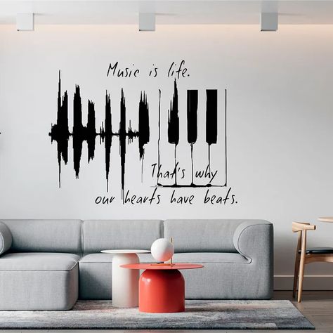 Music is Life Wall Sticker Graffiti Piano Keys Music Classroom Recording Studio Modern Home Room Art Decor Vinyl Decal A714 - AliExpress Music School Decoration, Music Studio Wall Art, Music Room Painting Ideas, Studio Music Room Design, Music Wall Painting, Music Inspired Room, Guitar Room Aesthetic, Music Decor Ideas, Music Theme Room