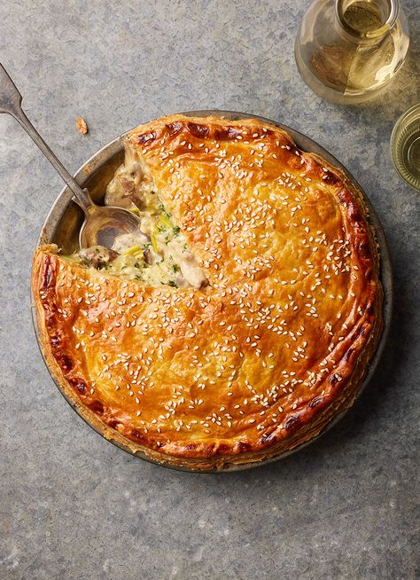 Chicken Leeks Mushrooms, Chicken Mushroom And Leak Pie, Chicken Leek Mushroom, Curry Chicken Pie Recipe, British Chicken And Mushroom Pie, Chicken And Leek Pot Pie, Chicken Leek Pie Recipe, Chicken Pot Pie With Mushrooms, Pie Dish Recipes