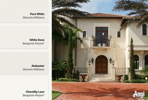 Best Type of Exterior Colors for a Mediterranean-Style House Outdoor House Paint Colors Stucco Spanish Style, Spanish House Color Palette, Modern Mediterranean Homes Exterior Paint Colors, Stucco Exterior Colors Spanish Style, Mediterranean Paint Colors Interior, Sherwin Williams Mediterranean, Mediterranean Paint Colors, Mediterranean House Colors, Mediterranean Exterior Paint Colors