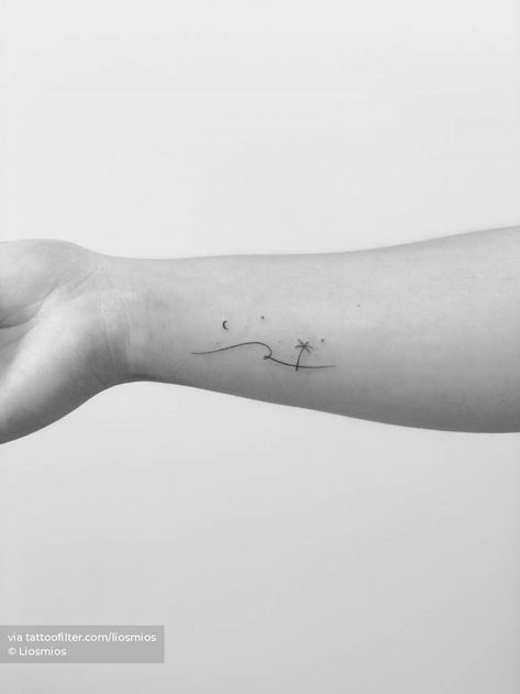 Playa line Small Ocean Tattoo Ideas, Small Friendship Tattoos, Hawaii Tattoos, Inner Arm Tattoos, Rib Tattoos For Women, Sunset Tattoos, Boho Tattoos, Hand And Finger Tattoos, Planet Tattoos