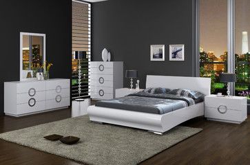 Beautiful Bed Designs, Modern White Bedroom, White Bedroom Set, Bedroom Sets Queen, Queen Bedroom, Contemporary Bed, Double Dresser, High Gloss White, Small Room Bedroom