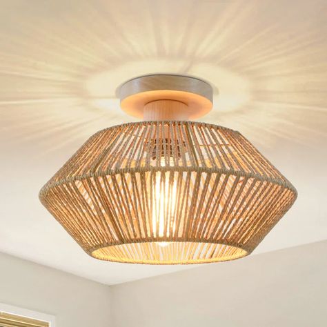 Bay Isle Home Tamoa Wood Semi Flush Mount | Wayfair Bohemian Light Fixtures, Boho Light Fixture, Rattan Ceiling, Rattan Light Fixture, Wood Canopy, Boho Chandelier, Rattan Chandelier, Ceiling Lights Living Room, Farmhouse Chandelier