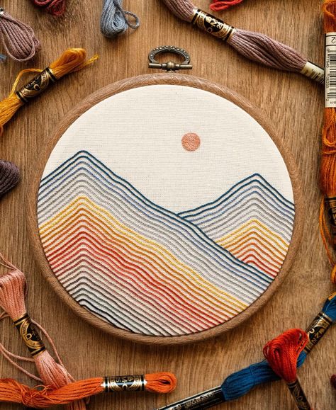 Abstract Sunrise, Modern Hand Embroidery Patterns, Modern Hand Embroidery, Digital Embroidery Patterns, Embroidery Wall Art, Abstract Embroidery, Diy Embroidery Patterns, Hand Embroidery Projects, Pola Sulam