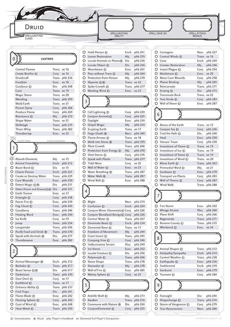 Dnd 5e Spell Sheet, Dnd Druid Spells, Cute Dnd Character, Druid Dungeons And Dragons, Rpg Character Sheet, Dnd Druid, Dnd Character Sheet, Dungeons And Dragons 5e, Dungeon Master's Guide