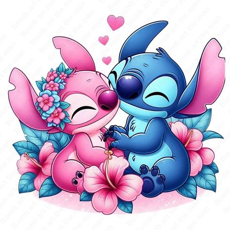 Angel Stitch Disney, Stitch And Angel Cake, Angel From Lilo And Stitch, Stitch Y Angel, Fan Art Disney, Alice In Wonderland Fanart, Angel Lilo And Stitch, Angel Png, Angel Stitch