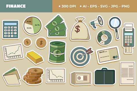 Finance and Business Items Cute Sticker Set, Objects ft. flat & drawing - Envato Printable Stickers For Journal, Economics Poster, Finance Stickers, Budget Binder Ideas, Maths Project, Cool Laptop Stickers, Good Notes Templates, Government Budget, Stickers For Journal