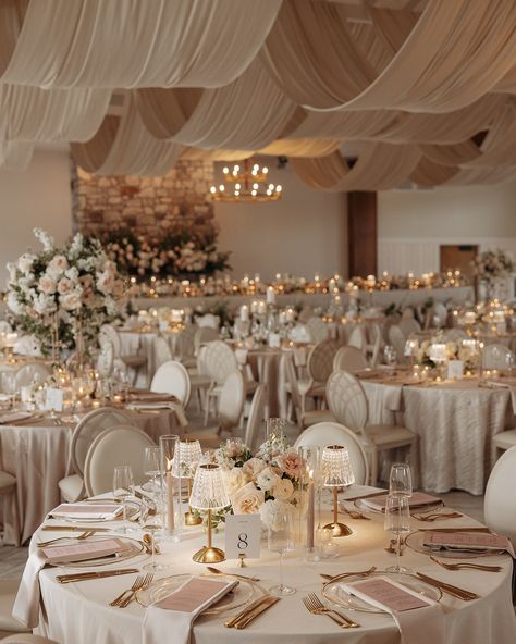 Collected & Co. | It doesn’t get much prettier than Kathryn and Alec’s spring wedding! When it comes to events and referrals you always think the planner... | Instagram Wedding Light Brown Theme, Inside Wedding Reception Ideas, Wedding Table Decor Champagne, Neutral Wedding Venue Decor, Champagne Gold Ivory Wedding, Champagne Table Setting Wedding, Elegant Gold Wedding Decor, Wedding Color Beige, Airy Fall Wedding