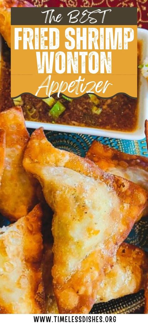 Crispy and flavorful, these fried shrimp wontons are the ultimate appetizer for any occasion. Filled with juicy shrimp and wrapped in golden wonton wrappers, they’re perfect for parties and gatherings. Chinese Wonton Recipes, Deep Fried Wonton Recipes, Shrimp Rangoon Wontons, What To Make With Wonton Wrappers, Seafood Wontons, Things To Make With Wonton Wrappers, Shrimp Wonton Recipes, Wonton Filling Recipes, Best Fried Shrimp