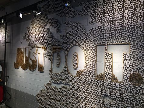 This example uses a unique design combined with contrast of the letters to make the sign pop out Elements And Principles Of Design, Unique Signage, Graphic Design Activities, Environmental Branding, Nike Retail, Building Signage, Interior Design History, Signage Signs, Attention Grabber