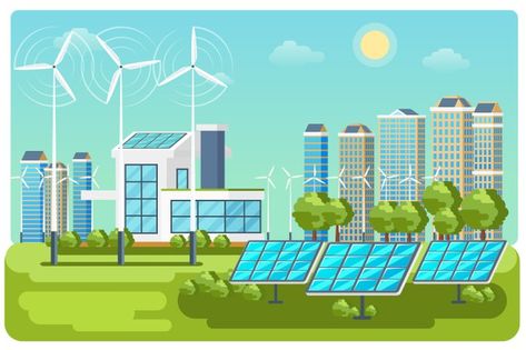 Green energy urban landscape vector. eco... | Free Vector #Freepik #freevector #tree #technology #city #house Eco Drawing, Vector Landscape Illustration, Green Energy Drink, Eco Technology, Non Renewable Energy, Building Green, Vector Landscape, Landscape Vector, Renewable Energy Projects