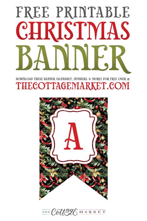 Free Printable Christmas Banner  Deck your halls with our Free Printable Christmas Banner—a festive and charming touch for your holiday decor! 🎄✨  Hi there Friends! Can you believe it is Halloween and here in Sunny New Jersey we are having temps in the 80’s!!! But I still here jingle bells in the distance so today it is all about our new Free Printable Christmas Banner! You can’t have too many to choose from so keep your eyes peeled for more to come! This little pretty is perfect for any home decor and will add a POP of cheer and color instantly! Free Banners Printables, Free Printable Banner, Create A Banner, Farmhouse Home Decor Ideas, Christmas Crafts For Adults, Cottage Market, Free Banner, Holiday Banner, Christmas Banner