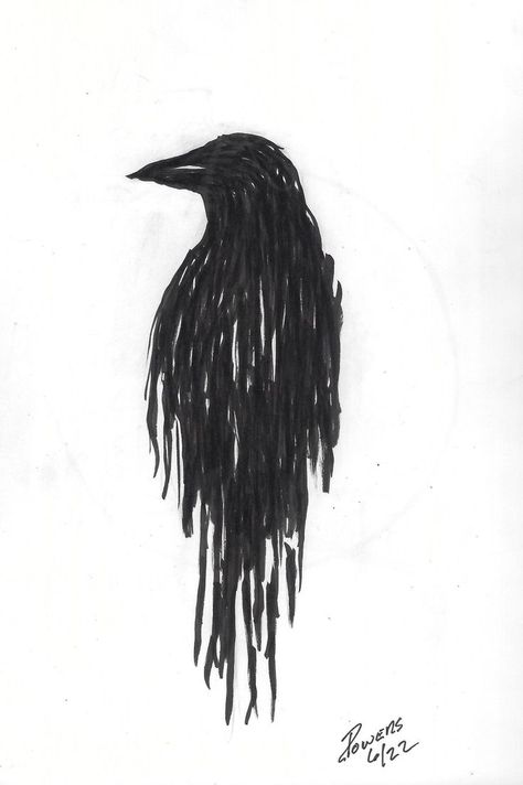 Raven Painting Simple, Raven Pen Drawing, Crow Pen Drawing, Raven Drawing Sketch Simple, Crow Sketch Tattoo, Crow Sketch Pencil, Dark Ink Art, Raven Sketch Simple, Raven Easy Drawing