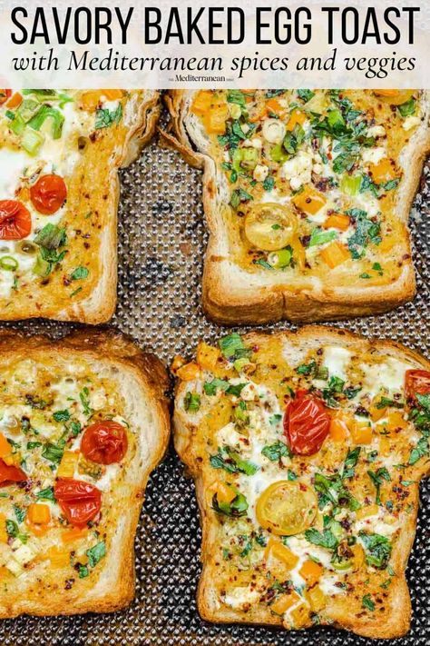 Baked Egg Toast Mediterranean Dish, Egg Baked, Best Healthy Breakfast, Mediterranean Breakfast, Upbeat Music, Breakfast Omelette, Mediterranean Diet Recipes Dinners, The Mediterranean Dish, Healthy Breakfast Recipe