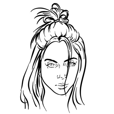 Billie Eilish Outline Drawing, Billie Eilish Line Art, Billie Eilish Coloring Pages, Draw Billie Eilish, Draw Celebrities, Celebrity Sketches, Popular Celebrities, Drawing Guides, Drawing Guide