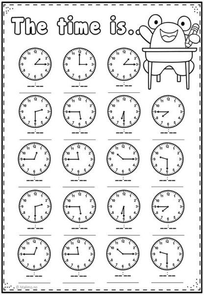 Write The Time - Worksheet School Clock Worksheets, Telling Time Practice, Preschool Names, Math Addition Worksheets, Telling Time Worksheets, Worksheet For Kids, 2nd Grade Math Worksheets, 1st Grade Math Worksheets, Time Worksheets