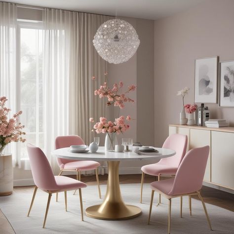 🍴✨ Chic dining space with a sleek white & gold table, blush chairs, and a show-stopping bubble chandelier. Blooms add a fresh touch! 🌸🌿 Perfect for brunch or cozy dinners. #DiningRoomGoals #HomeDecor #LightandAiry
#odastudioAI #odaAIstudio #odastudio
#diningroomdecor #diningroomdesign #diningroomideas #diningroomtable #modernDiningRoom #diningroominspiration #diningroomstyling #chicdiningroom #elegantdiningroom #diningroominterior Pink Dining Room Decor, Room Inspiration White, Gold Dining Room Table, Pink Dining Room, Pink Dining Rooms, Gold Dining Room, Cozy Dinners, Chic Dining Room, Pink Furniture