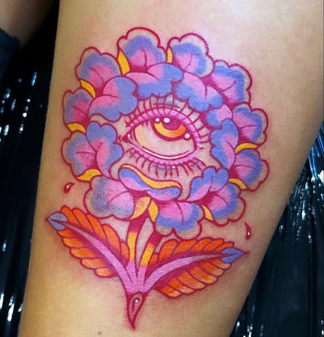 Neon Traditional Tattoo, Neo Traditional Tattoos Flower, Chef Tattoo, Drawing Designs, Funky Tattoos, Tatuaje A Color, Tattoo Portfolio, Traditional Tattoos, The Way Back