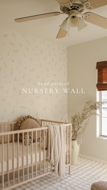 Nursery With Olive Tree, Olive Branch Nursery, Nursery Stencil Wall, Hand Painted Nursery Wall, Olive Nursery, Hand Painted Nursery, Painted Nursery, Nursery Diy, Nursery Reveal