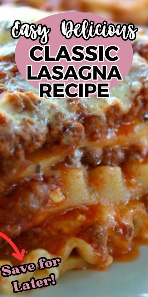 CLASSIC LASAGNA RECIPE Classic Lasagna Recipe Cottage Cheese, Meat Lasagna Recipe With Ricotta, Simple Lasagna Recipe, Pasta Meat Sauce, Copycat Dinner, Spinach And Ricotta Lasagna, Best Homemade Spaghetti Sauce, Lasagna With Ricotta, Lasagna Recipe With Ricotta