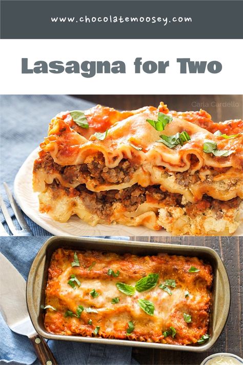 Love lasagna but hate leftovers? Lasagna For Two baked in a loaf pan is a small baked pasta dish that makes only 4 slices. Made with a beef and ricotta cheese filling. #homemadeinthekitchen #lasagnafortwo #smallbatchrecipes #dinnerfortwo Lasagna Recipe With Ricotta 8x8, 9 X 9 Lasagna, Lasagna Recipe For Two People, Lasagna Roll Ups For 2, Small Batch Lasagna Roll Ups, Lasagna Recipe With Ricotta For Two, Small Serving Lasagna, Lasagne For 2, Easy Small Lasagna Recipe