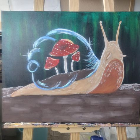 Weird Acrylic Painting Ideas, Professional Painting Ideas, Art Ideas For Adults Projects, Mystical Painting Ideas, Fairy Painting Acrylic Easy, Quirky Painting Ideas, Snail Painting Acrylic, Psychodelical Art, Witchy Painting Ideas Easy