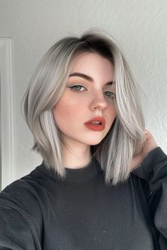 #hairstyleinspiration #hairtrends #hairgoals #hairstyleideas #hairinspo #hairtutorial #hairtransformation #hairdo #hairfashion #hairlove Gray Shadow Root, Rooted Silver Hair, Hairstyles For Silver Hair, Silver Bob Haircut, Ash Blonde Balayage Short, Silver Short Hair, Powerless Aesthetic, Silver Hair Ideas, Silver Hair Short