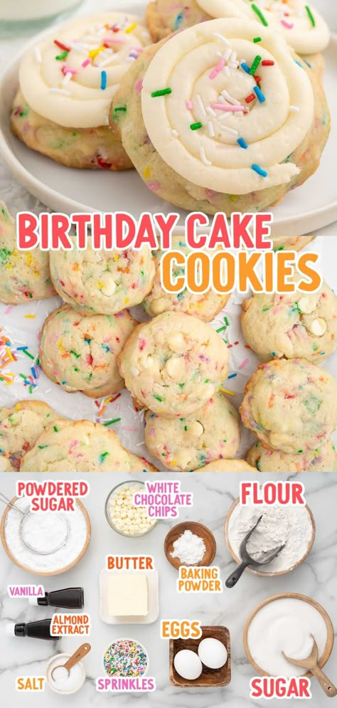 Kids Baking Ideas, Crumbl Copycat, Cookie Monster Cookies, Birthday Cake Cookies, Crumble Cookie Recipe, Confetti Cookies, Crumble Cookie, Candy Board, Creamy Frosting