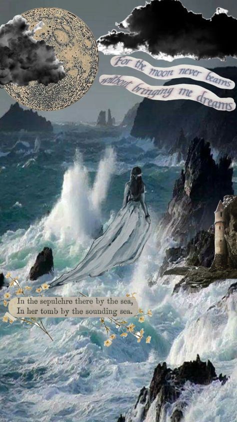 Annabel Lee. #annabellee #poe #edgarallenpoe Annabel Lee Poem Wallpaper, Anabelle Lee Edgar Allan Poe, Annabelle Lee Tattoo, Annabel Lee Aesthetic, Annabelle Lee Poem, Edgar Allan Poe Aesthetic, Annabel Lee Poem, Lee Aesthetic, Annabel Lee