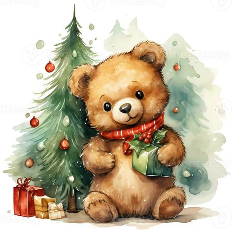 Watercolour Clipart, 달력 디자인, Teddy Bear Clipart, Bear Watercolor, Bear Clipart, Christmas Teddy Bear, Santa Claus Hat, Christmas Bear, Christmas Bundle