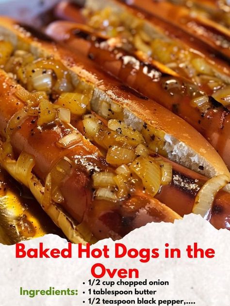 Baked Hot Dogs In The Oven, Baked Hotdogs In The Oven, Oven Baked Hotdogs, Hot Dogs In The Oven, Oven Hot Dogs, Steak Foil Packets, Baked Meats, Baked Hot Dogs, Dogs Recipes