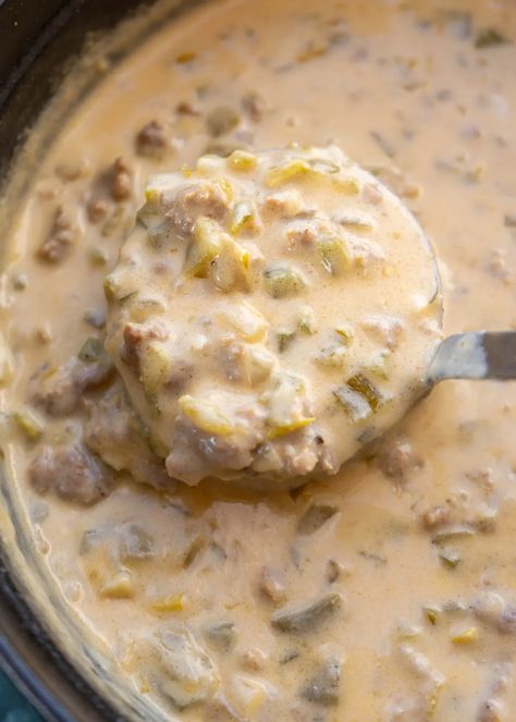 Queso Soup (keto + low-carb) Cheese Burger Soup Recipes, Cheeseburger Soup, Cheese Burger, Soup Recipes Slow Cooker, Soup Chili, Crock Pot Soup, Recipes Slow Cooker, Pot Ideas, Bean Casserole