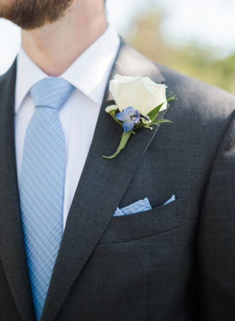 Black Suit Light Blue Tie Wedding, Dusty Blue Tie Black Suit, Dusty Blue Wedding Attire, Black Tux Dusty Blue Wedding, Black Suit Blue Tie Wedding, Black Tux With Light Blue Tie, Black Tux With Blue Tie, Black Suit With Blue Accents, Black Suit Dusty Blue Tie