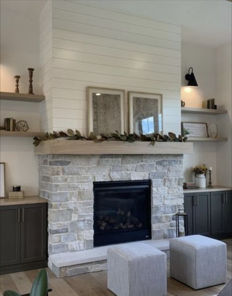 Floating Shelves By Fireplace, Built Ins Fireplace, Shelves Around Fireplace, Bookshelves Around Fireplace, Built In Around Fireplace, Floating Shelves Living Room, Built In Shelves Living Room, Living Room Built Ins, Fireplace Shelves