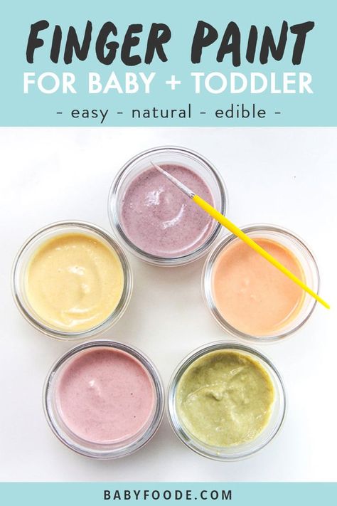 These fun Finger Paints for Baby + Toddler are easy to make, full of natural ingredients and completely edible! A great sensory based activity that baby can also eat. #baby #sensoryactivity #babyplay Edible Finger Paint, Homemade Finger Paint, Finger Paints, Baby Sensory Play, Baby Play Activities, Edible Paint, Finger Paint, Baby Learning Activities, Baby Painting