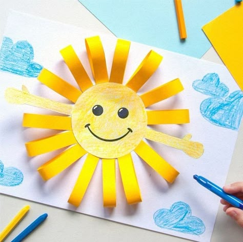 ♥ Crafts For Kids Construction Paper, Cut And Paste Crafts, Sun Craft, Printable Crafts For Kids, Couronne Diy, Sun Crafts, Tata Surya, Kids Construction, Construction Paper Crafts